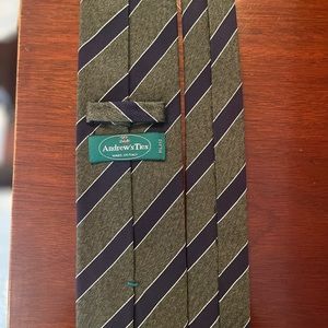 Hunter green and navy striped Andrew’s of Milan tie.